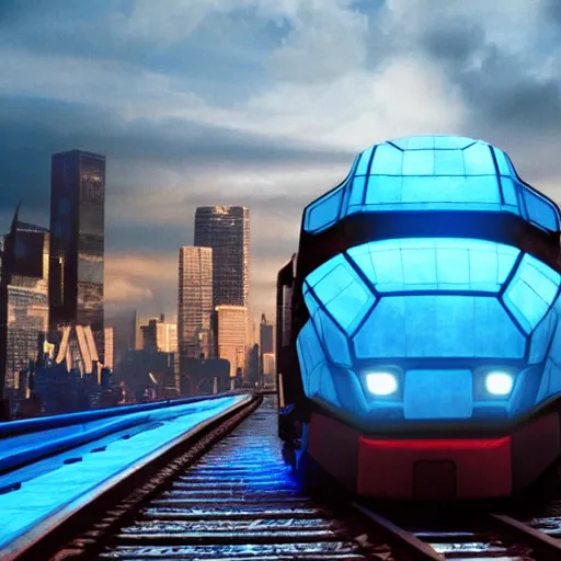 Image similar to a blue hexagonal train from the movie tron : legacy