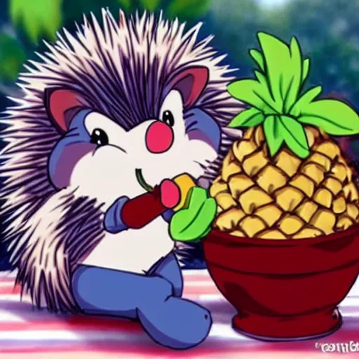 Prompt: anime hedgehog eating a berry, adorable