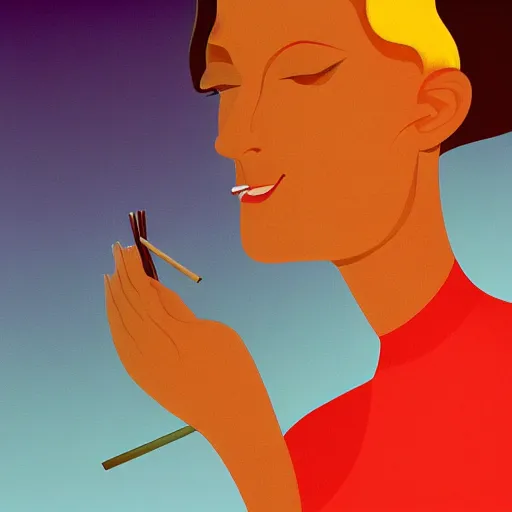 Image similar to portrait of a hard working young australian woman with a one paper joint alight smoking ; cannabis. octane 4 k render natural skin tones, by eyvind earle, female australian illustration