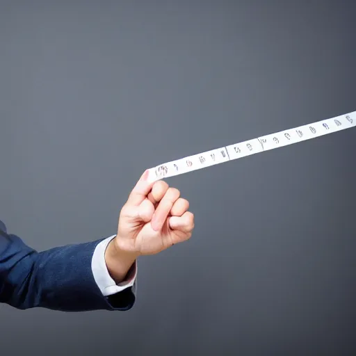 Prompt: extremely sad crying man pointing at a ruler, high resolution photo