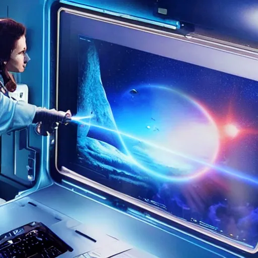 Image similar to Installing Windows 10 on a starship computer, Movie still from Star Wars