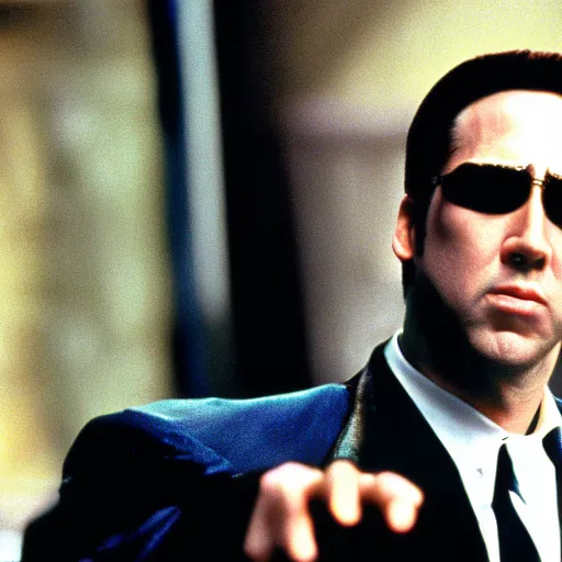 Image similar to nicholas cage in the matrix ( 1 9 9 9 )