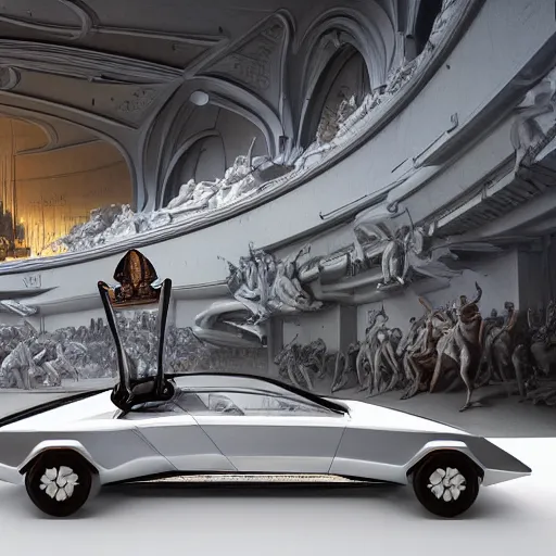 Image similar to sci-fi car and wall structure in the coronation of napoleon painting by Jacques-Louis David in the The Martian film 2011 and point cloud in the middle and everything in form of zaha hadid architects artwork by caravaggio unreal engine 5 keyshot octane lighting ultra high detail ultra hyper realism 8k 16k in plastic dark tilt shift full-length view