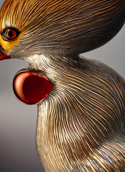 Prompt: closeup portrait of a Crystal glass duck, depth of field, zeiss lens, detailed, symmetrical, centered, fashion photoshoot, by Annie Leibovitz and Steve McCurry, David Lazar, Jimmy Nelsson, Breathtaking, 8k resolution, extremely detailed, beautiful, establishing shot, artistic, hyperrealistic, beautiful face, octane render