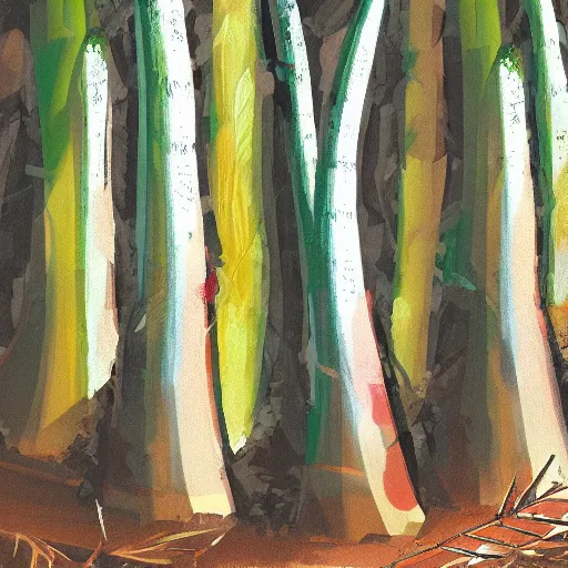 Image similar to digital painting concept art of a forest of giant asparagus