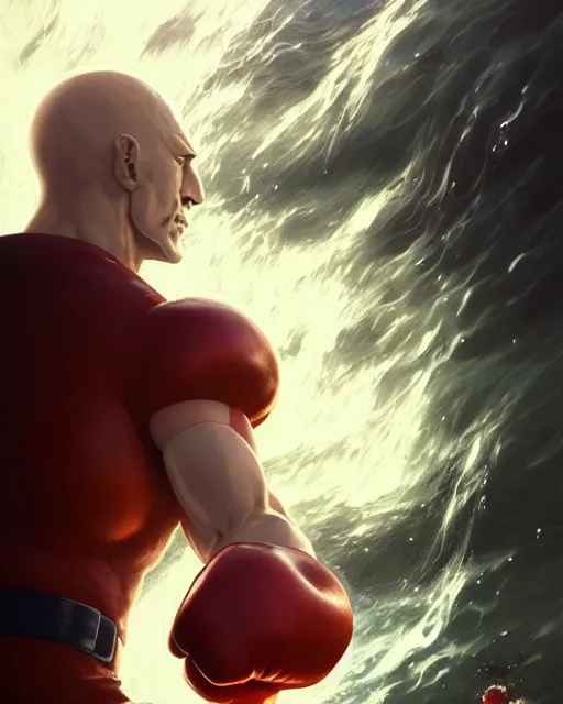 Prompt: gigachad luigi punching like saitama wearing a suit in the ocean, fantasy character portrait, ultra realistic, anime key visual, concept art, intricate details, highly detailed by greg rutkowski, ilya kuvshinov, gaston bussiere, craig mullins, simon bisley