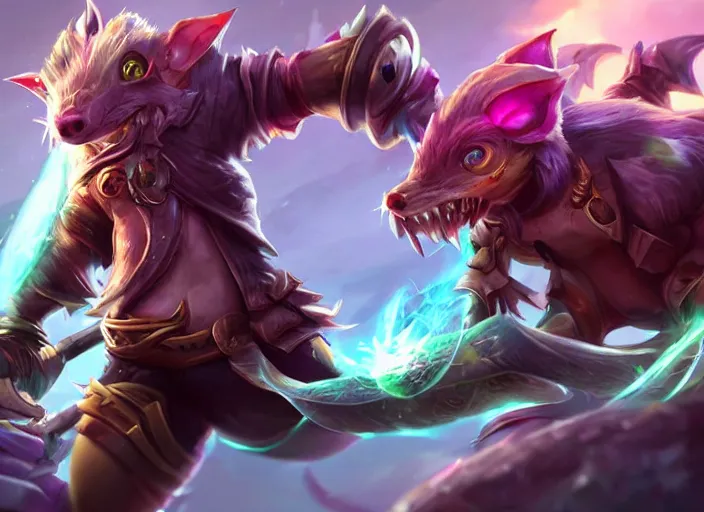 Image similar to league of legends champion splashart of a rat creature