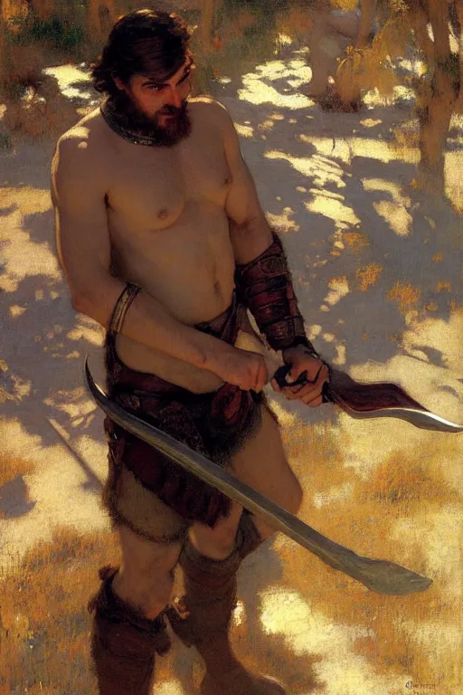 Image similar to attractive male, skyrim, painting by gaston bussiere, craig mullins, j. c. leyendecker, edgar degas