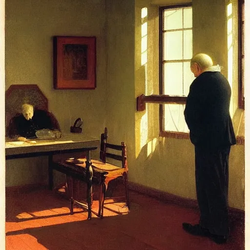 Image similar to weeping desperate grandpa trying to figure out how to send an email sitting in his small room looking at his lenovo thinkpad laptop t 4 1 0 8 gb ram leonardo da vinci giotto jamie wyeth greg rutkowski winslow homer thomas eakins lucian freud edward hopper j. m. w. turner oil painting