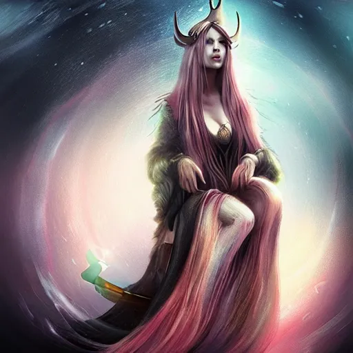 Prompt: Viking princess inside a black hole. Realistic live action by Anna dittmann