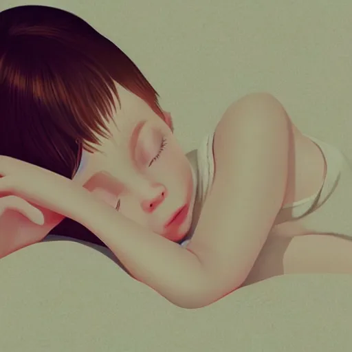 Image similar to little girl in pajama sleeping. digital artwork by ilya kuvshinov, inspired by pixar movies and balthus, highly detailed, realistic