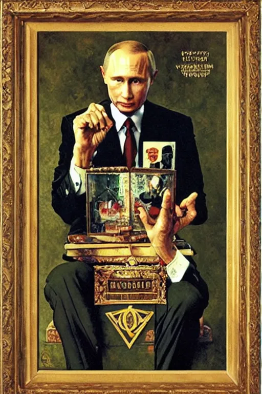 Prompt: vladimir putin. masonic occult painting by norman rockwell