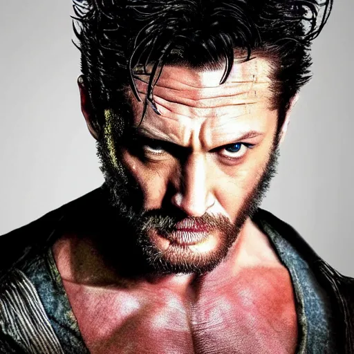 Image similar to Tom Hardy as wolverine very detailed. 4K quality Super Realistic