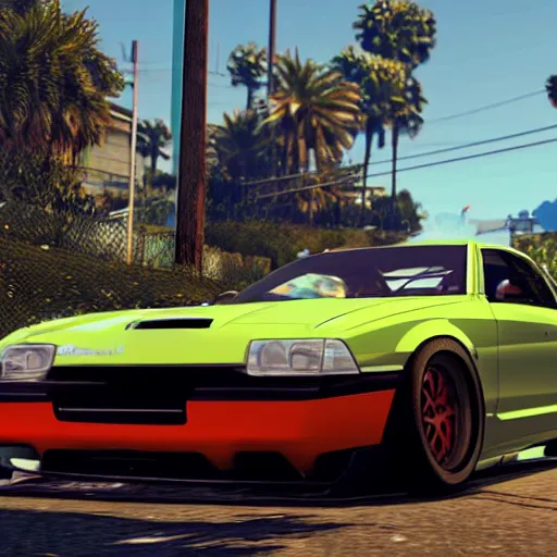 Prompt: Ricer Car in GTA 5, cover art by Stephen Bliss, boxart, loading screen