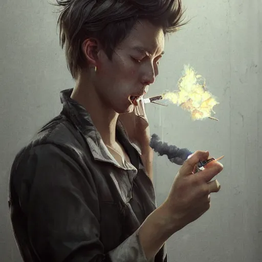 Prompt: hyperrealistic mixed media image, stunning 3 d render inspired art by greg rutkowski and xiang duan and thomas eakes, smoking a cigarette,