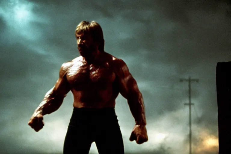 Image similar to chuck norris as the hulk, cinematic, movie still, dramatic lighting, by bill henson, 1 6 : 9 ratio