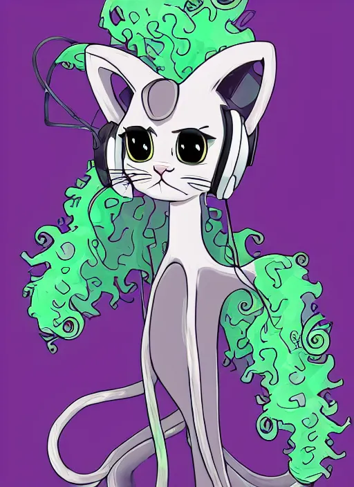 Prompt: cat seahorse fursona wearing headphones, autistic bisexual graphic designer, long haired attractive androgynous humanoid, coherent detailed character design, weirdcore voidpunk digital art, furaffinity, cgsociety, trending on deviantart