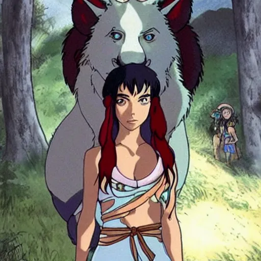 Prompt: megan fox as princess mononoke, studio ghibli art