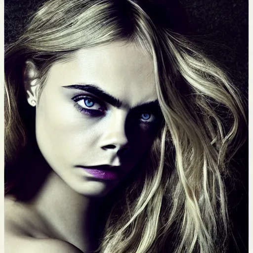 Prompt: portrait of beautiful cara delevingne by mario testino, headshot, detailed, award winning, sony a 7 r