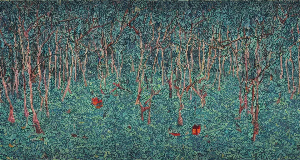 Image similar to Enchanted and magic forest, by Zeng Fanzhi