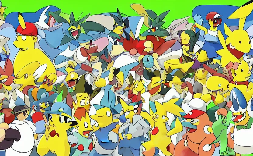 Prompt: pokemon the series, in the style of'the simpsons'