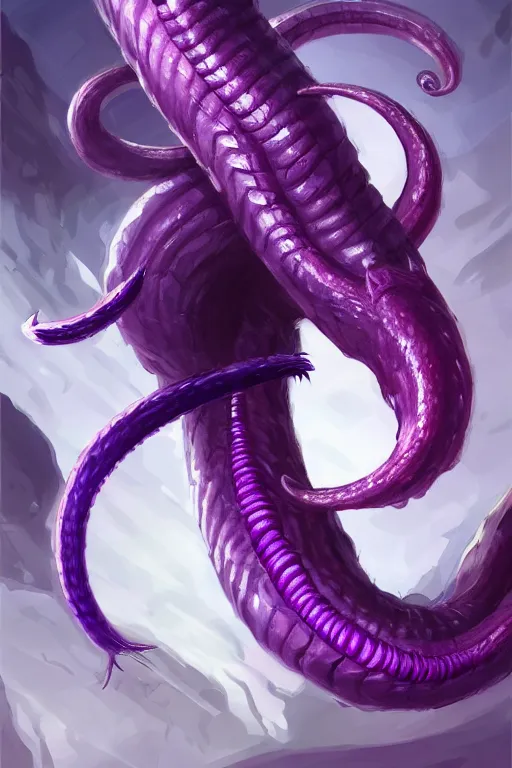 Prompt: male fighter slicing a giant purple worm in half, fantasy, intricate, elegant, highly detailed, digital painting, artstation, concept art, smooth, sharp focus, illustration