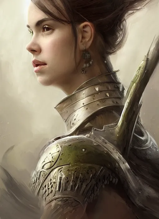 Image similar to a professional portrait of a beautiful young female, clothed in ethereal battle armor, olive skin, long dark hair, beautiful bone structure, symmetrical facial features, intricate, elegant, digital painting, concept art, smooth, sharp focus, finely detailed, illustration, from Valerian and the City of a Thousand Planets, in the style of Ruan Jia and Mandy Jurgens and Artgerm and Greg Rutkowski and William-Adolphe Bouguerea