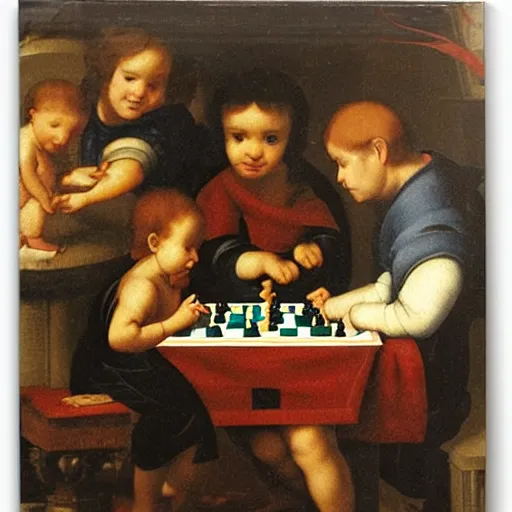 Image similar to baby playing chess by raphael