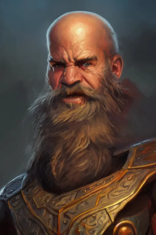Prompt: dungeons and dragons dwarf warrior character closeup portrait, dramatic light, lake background, 2 0 0 mm focal length, painted by stanley lau, painted by greg rutkowski, painted by stanley artgerm, digital art, trending on artstation