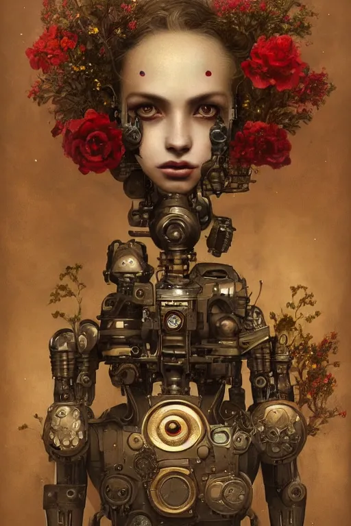 Prompt: a beautiful ultradetailed vintage photo of an xolo, by tom bagshaw and natalie shau, portrait, vignette, 3 5 mm lens, golden ratio composition, detailed faces, studio photography, very detailed, robot dogs overgrown with flowers, artstation, 8 k, highly coherent