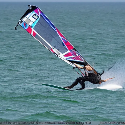 Prompt: A ragdoll cat windsurfing