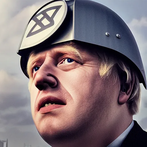 Image similar to boris johnson with peace symbol military helmet on, in kyiv, realistic, wide shot, sunny lighting, octane render, gq magazine, hyper realistic, high quality, highly detailed, hd, beautiful, cinematic, 8 k, unreal engine, facial accuracy,