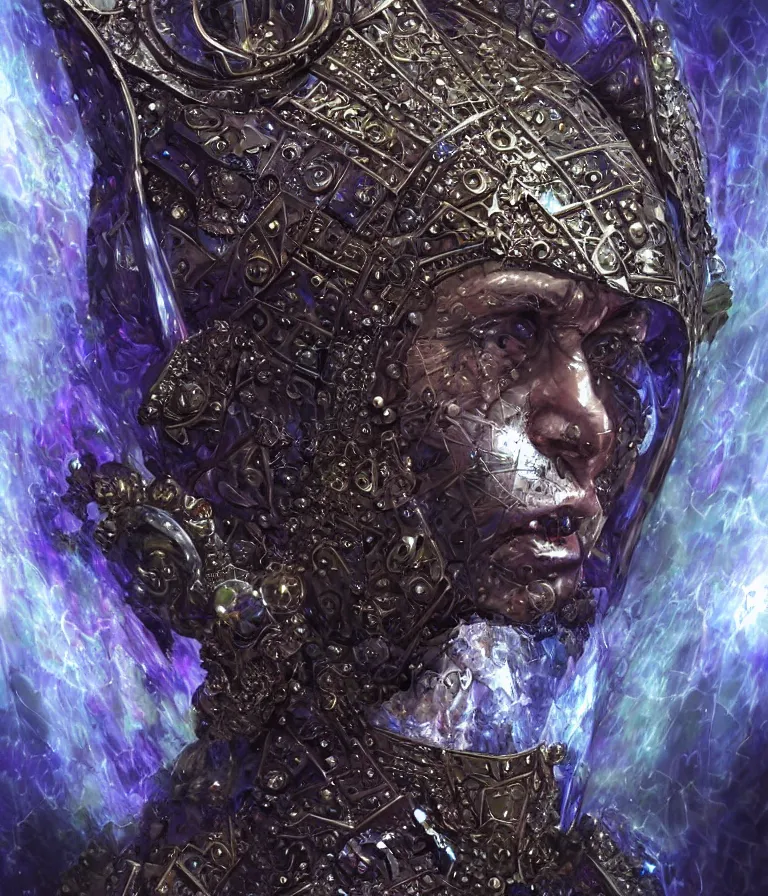 Image similar to front!!! shot of a court jester!!! character, mesmerizing fractal hypercubes, platinum cracked, dark holography!!!, future, metallic galactic, crystalline edges, polygonal, elegant, highly detailed, centered, (((artstation, concept art, jagged, sharp focus, artgerm, Tomasz Alen Kopera, Peter Mohrbacher, donato giancola, Joseph Christian Leyendecker, WLOP, Boris Vallejo))), ((raytracing)), mugshot!!!!!, ugly!!!!!!, octane render, nvidia raytracing demo, octane render, nvidia raytracing demo, octane render, nvidia raytracing demo, 8K, cinematic, masterpiece, fine portrait