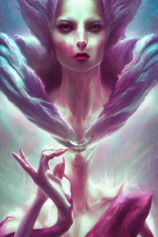 Prompt: a dramatic lighting photo of an elegant alien king, vaporwave colors, goth vibe, kawaii vibe, moody aesthetic, artgerm, tom bagshaw, gerald brom,