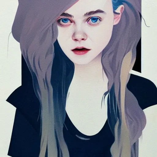 Prompt: Elle Fanning in a David Fincher film picture by Sachin Teng, asymmetrical, dark vibes, Realistic Painting , Organic painting, Matte Painting, geometric shapes, hard edges, graffiti, street art:2 by Sachin Teng:4