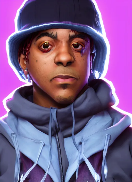 Image similar to close - up shot of the rapper ski mask the slump god as a fortnite skin, au naturel, hyper detailed, digital art, trending in artstation, cinematic lighting, studio quality, smooth render, unreal engine 5 rendered, octane rendered, by riot games epic games rockstar games ubisoft