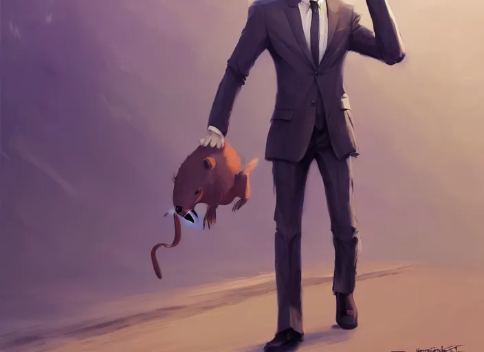 Prompt: well proportioned, stylized expressive master furry art painting by blotch and rukis of an anthro otter, headshot, wearing suit and tie, walking to his job character portrait feature stylized by charlie bowater, ross tran, artgerm, makoto shinkai, detailed, soft lighting, rendered in octane