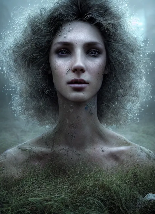 Prompt: hyperrealistic mixed media painting of a beautiful woman in a desolate graveyard, stunning 3d render inspired art by P. Craig Russell and Barry Windsor-Smith + perfect facial symmetry + dim volumetric lighting, foggy, abstract, 8k octane beautifully detailed render, post-processing, extremely hyperdetailed, intricate, epic composition, grim yet sparkling atmosphere, cinematic lighting + masterpiece, trending on artstation, dim muted colors