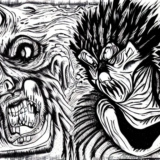 Image similar to werewolf in the style of Junji Ito and HR Giger