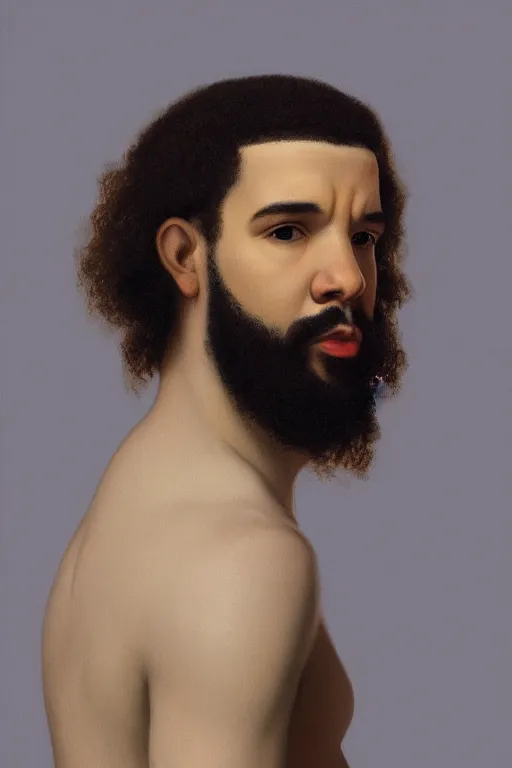 Image similar to drake proportional face and body dimensions, 8 k, hdr, great light, gustave courbet, annie leibowitz