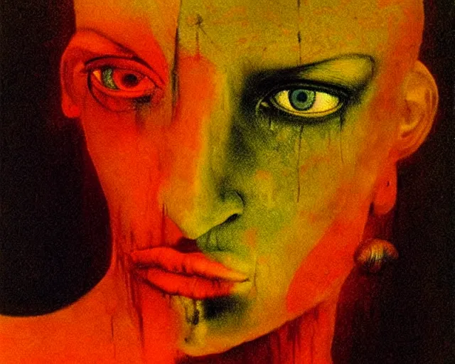 Image similar to by francis bacon, beksinski, mystical redscale photography evocative. uma thurman