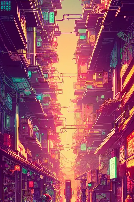 Prompt: a beautiful hyperdetailed matte illustration victo ngai cyberpunk style of absolutely beautiful cyberpunk street, from china, perfectly shaded, atmospheric lighting, style of studio ghibli, makoto shinkai, raphael lacoste, louis comfort tiffany, artgerm, james jean, ross tran, chinese style