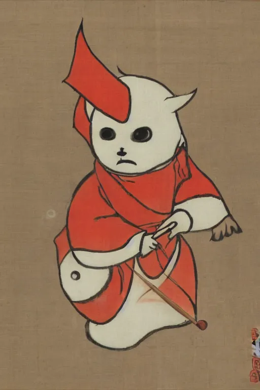 Image similar to baby harp seal as Shuten-dōji, Japanese painting