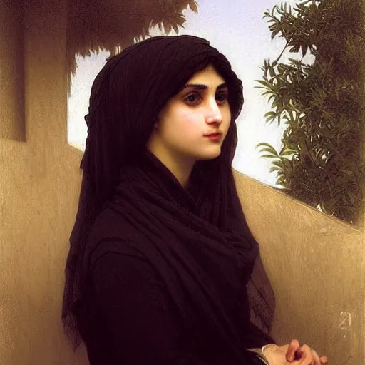 Prompt: 2 1 - year - old persian goth girl, drawn by william - adolphe bouguereau