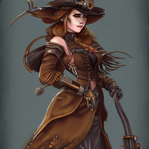 Image similar to sketch of a steampunk witch, trending on artstation