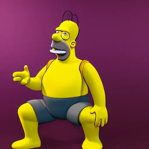 Image similar to homer simpson 3d render, studio lighting, bright volumetric lighting, raytrace, artstation