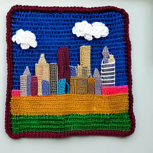 Prompt: crocheted city