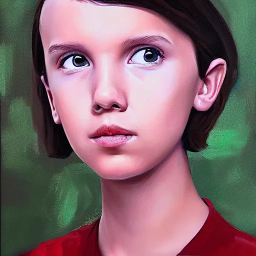 Image similar to Millie Bobby Brown portrait oil painting by zeenchin and ericanthonyj