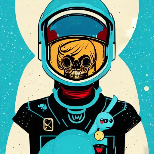 Image similar to portrait skull girl astronaut by petros afshar, tom whalen, mucha, laurie greasley, pokemon by greg rutkowski