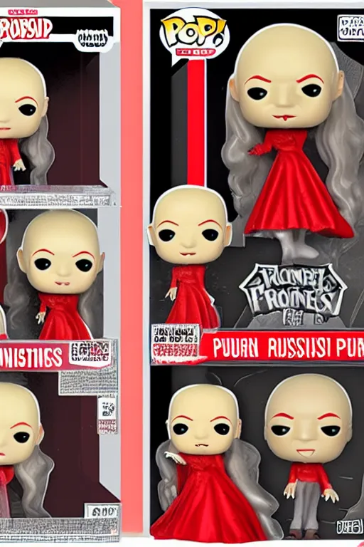 Image similar to nosferatu princess, blonde hair, wearing a red dress, highly detailed, funko pop